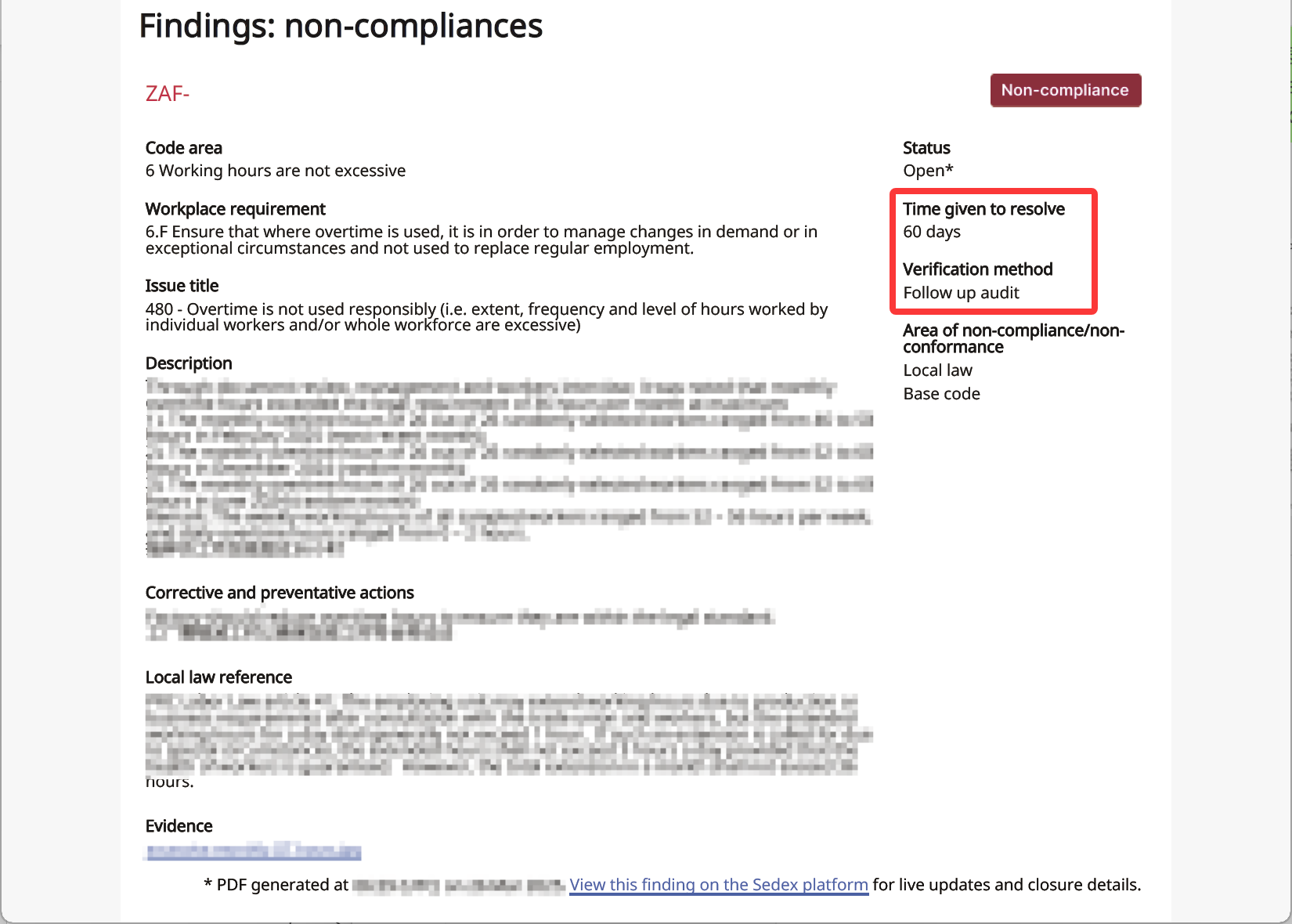 Sedex SMETA验厂报告上不符合项整改完成期限